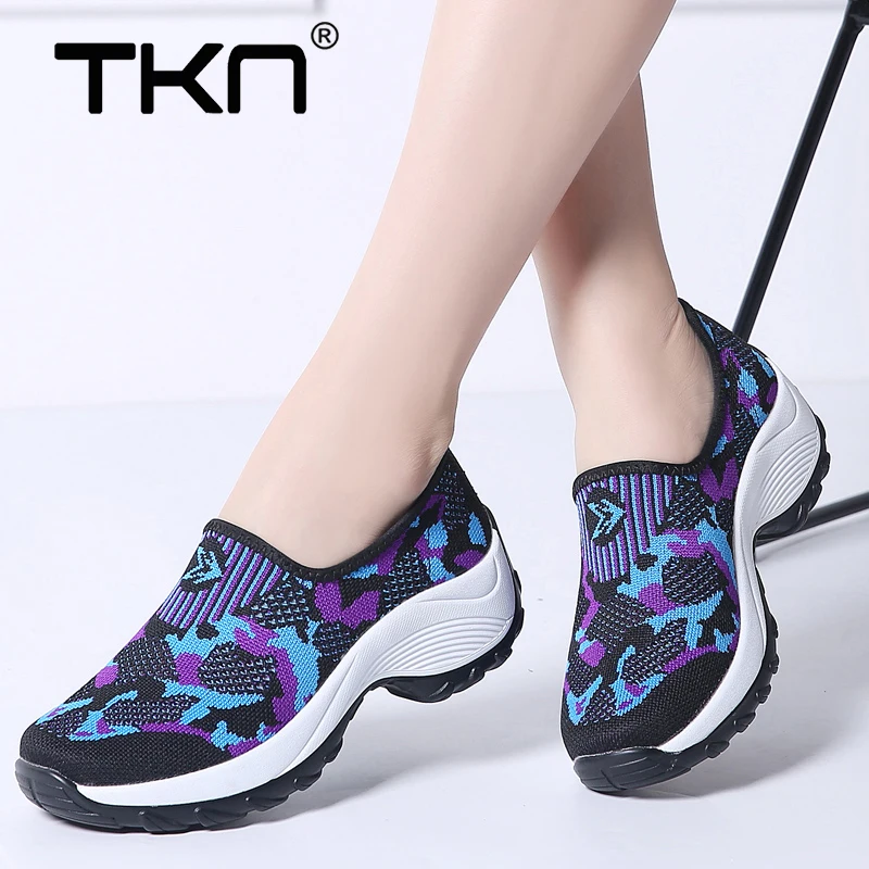 

2019 Spring women flats platform shoes tenis feminino breathable mesh non-slip rubber sole slip-on chaussure femme sneakers 1853