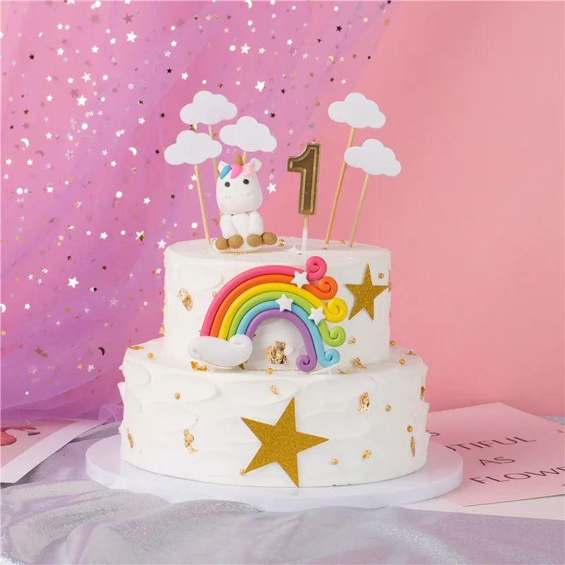 Радуга Единорог торт Топпер пирог на день рождения или свадьбу флаги облако шар торт флаг День Рождения выпечки украшения принадлежности
