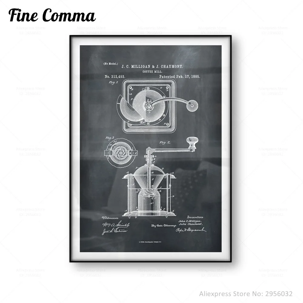 

Coffee Wall Art Poster Coffee Mill Wall Decor Breakfast Bar Cafe Decor Kitchen Canvas Print Patent Picture Vintage Retro Photo