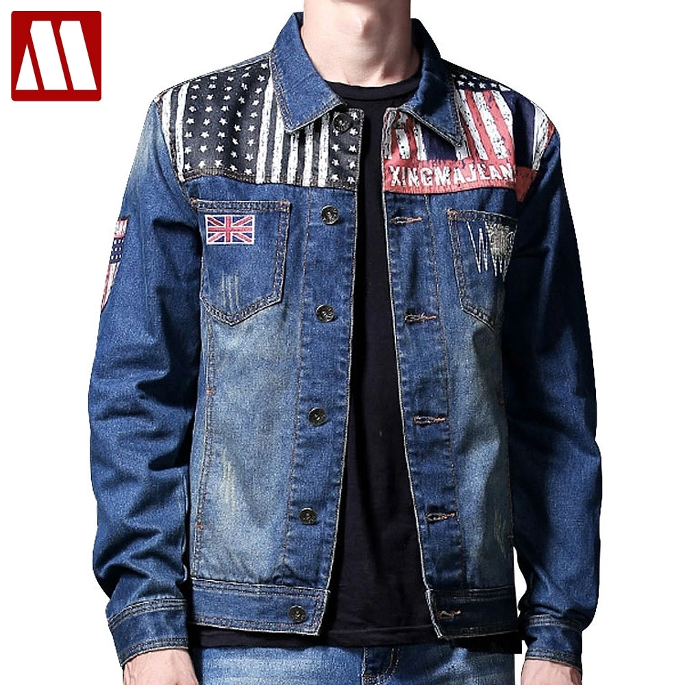 2018 Spring Male jean jacket casual double pocket decorated denim