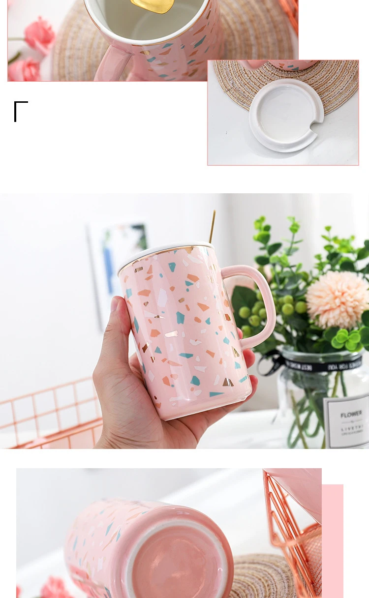 Творческий керамический кофе молоко кружка с ложкой и крышкой специальная розовая чашка кружка офис подарки к празднику для чая поилка