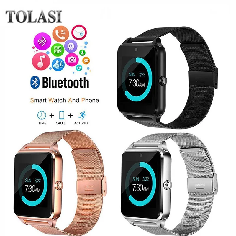 

2018 LED Color Touch Screen Smart Watch Stainless Steel Gold Watch Fitness Tracker Sport Pedometer Alarm Clock Men Watch+Box