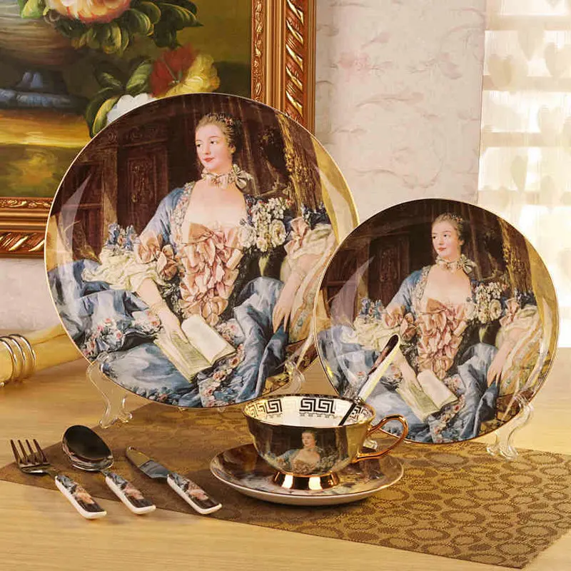 

Slap-up European Style Ceramic Dinner Set Bone China Tableware Dishes And Plates Coffee Cups Spoon Fork Knife