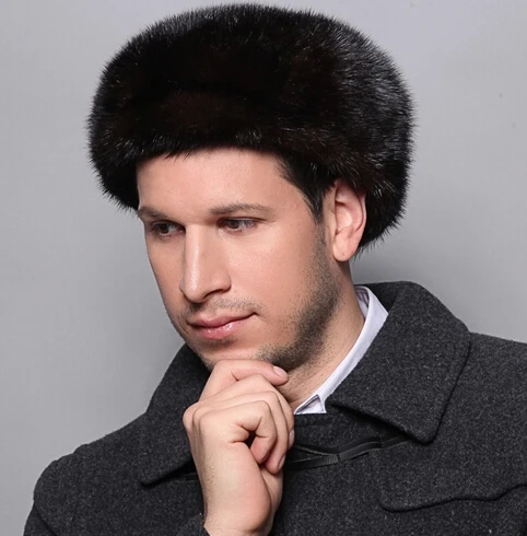 Cheap Wholesale High Quality Black Real Mink Fur Hat For Men Autumn And Winter Outdoor Warm Genuine Mink Fur Hat Cap Men's Beanies