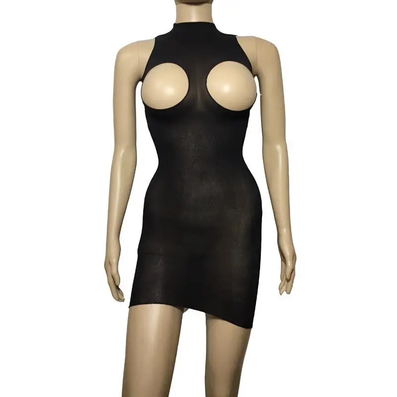 Сексуальное женское Сетчатое платье без рукавов с открытой грудью, эластичное мини-платье без рукавов, прозрачное женское белье