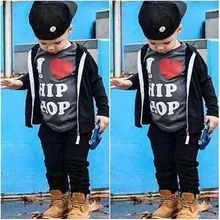 Children Bab Sets 2Pcs Toddler Baby Boys Tops Infant Cool I Love Hip HopT-shirt +Pants Set Kids Clothes Outfits
