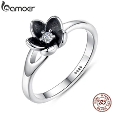 BAMOER 新コレクション本物ミスティック花スタッカブルリング CZ & ブラックエナメル 925 スターリングシルバージュエリー PA7154(China)