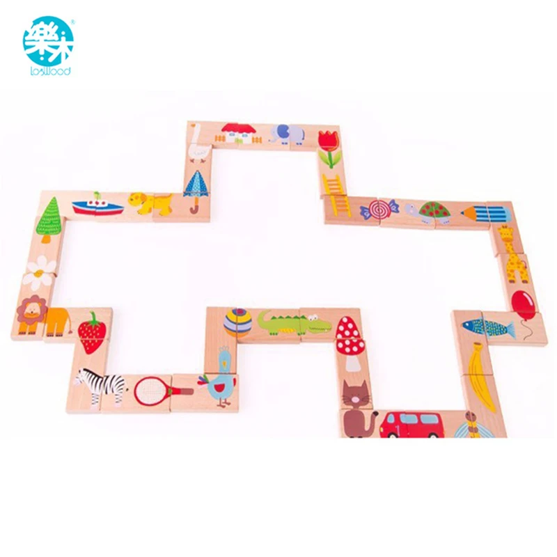 Children's Wooden Toys board game High-grade 28 pieces Beech Wood Domino Solitaire Early Learning Cognitive Educational Toys