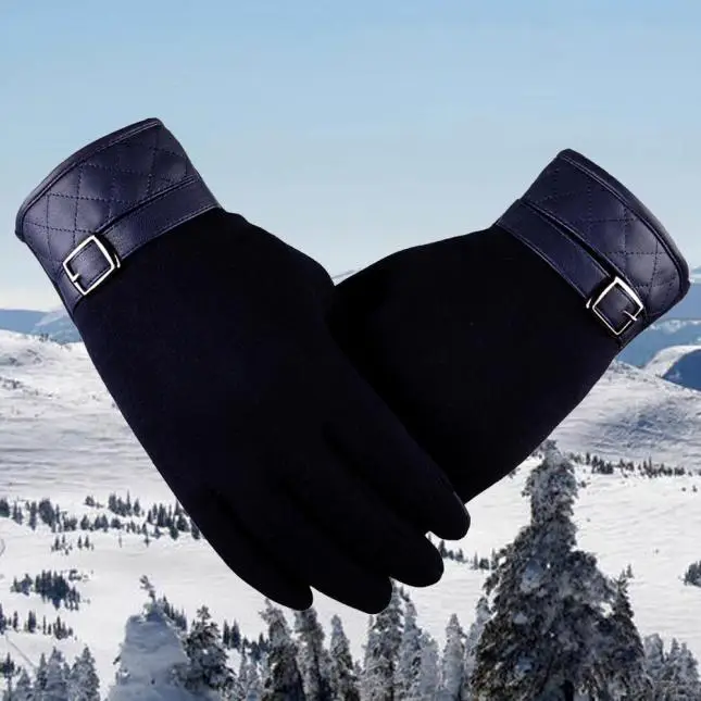Осенне-зимние мужские теплые противоскользящие перчатки с ромбовидным узором из искусственной кожи в стиле пэчворк бархатные рукавички Guantes Sep19