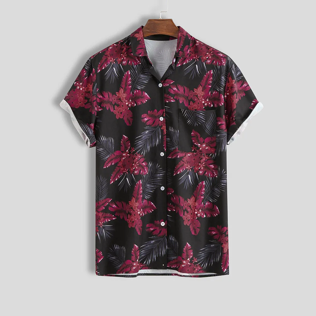 2019 мужские рубашки летняя цветная летняя футболка с карманом гавайская рубашка с отворотами Свободная рубашка мужская нижняя рубашка