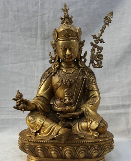 

JP S0524 12" Tibet Tibetan Buddhism Seat Brass Guru Rinpoche Padmasambhava Buddha Statue