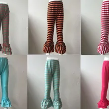 Трикотажные Хлопковые Штаны ярких цветов для маленьких девочек детские леггинсы с рюшами, штаны с оборками для девочек