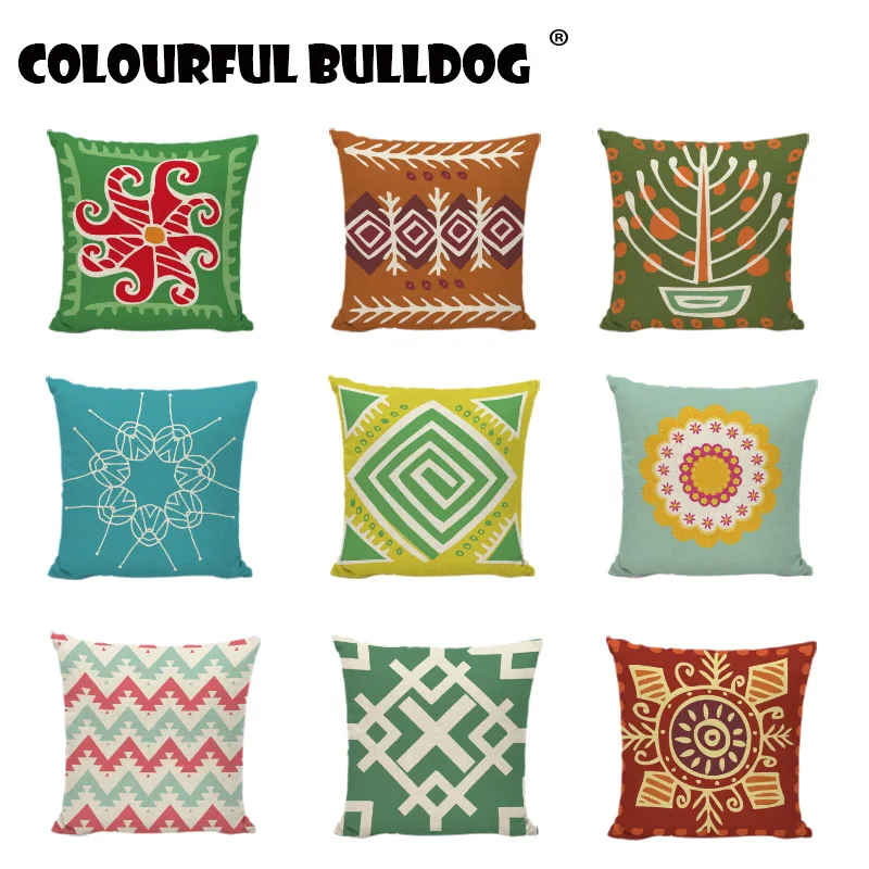 

Geometric Colourful Cushion Cover Vintage Pattern Linen Cotton Home Office Furniture Throw Pillow Case Waist Support Pillowcases