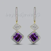 Принцесса огранка 7 мм Аметист с диаметром в твердой 14 к желтое золото романтичные серьги ESR012