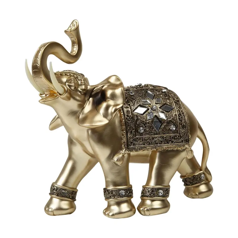 

New Arrival Thai Feng Shui Elephant Resin Craft Gold Lucky Elephant Ornament Office Living Room Home Decoration Dropshipping