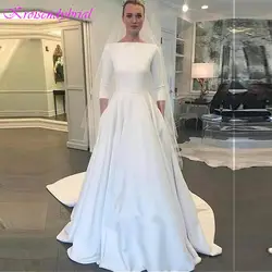 DZW286 Vestido De Noiva 2019 мусульманская атласные свадебные платья трапециевидной формы шлейф Дубай арабское свадебное платье свадебные платья