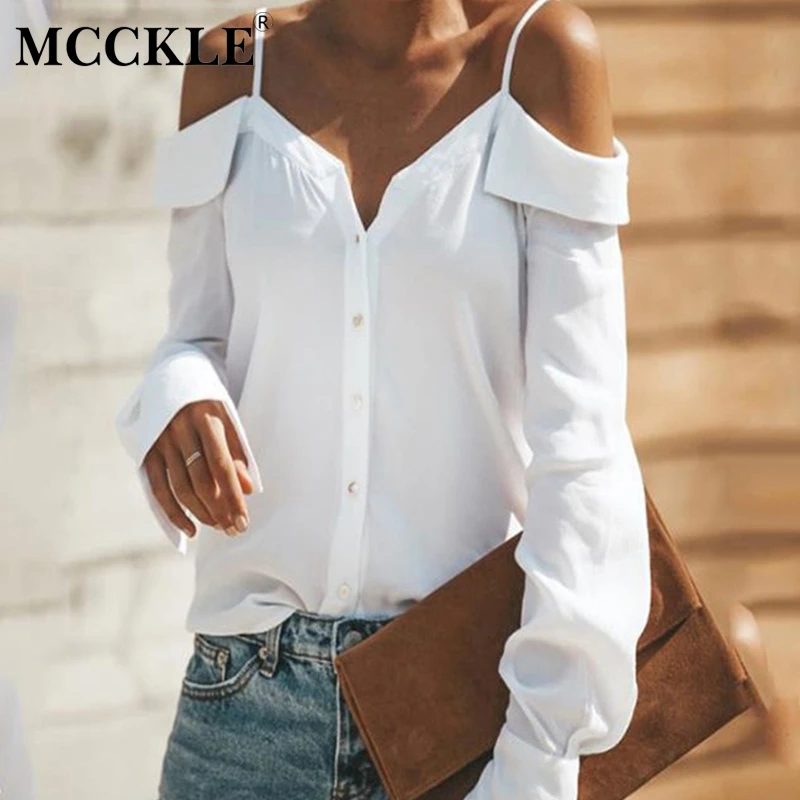 

Ruffled V-neck White Off Shoulder Women's Shirt Slash Neck Long Lantern Sleeve Women Blouses 2019 Spring Streetwear Shirts Lady