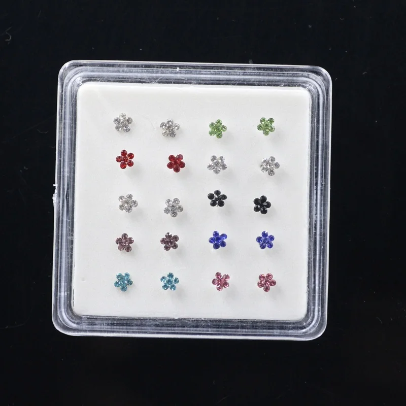 Body Nose Piercing Jewelry Nose Rings Studs For Women Colored Crystal Flower Nail Jewelry 20Pcs/Box nose rings,piercing jewelry,nose studs,body piercing jewelry,body jewelry