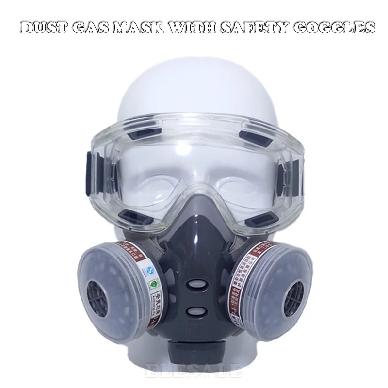  Professional Half Face Gas Dust Mask With Wide Vision Safety Goggles Carbon Filtering Cartridge For