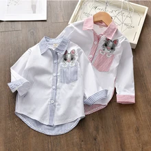 Одежда для маленьких девочек весенние Рубашки Блузка для девочек с вышитым рисунком милая детская одежда с длинными рукавами