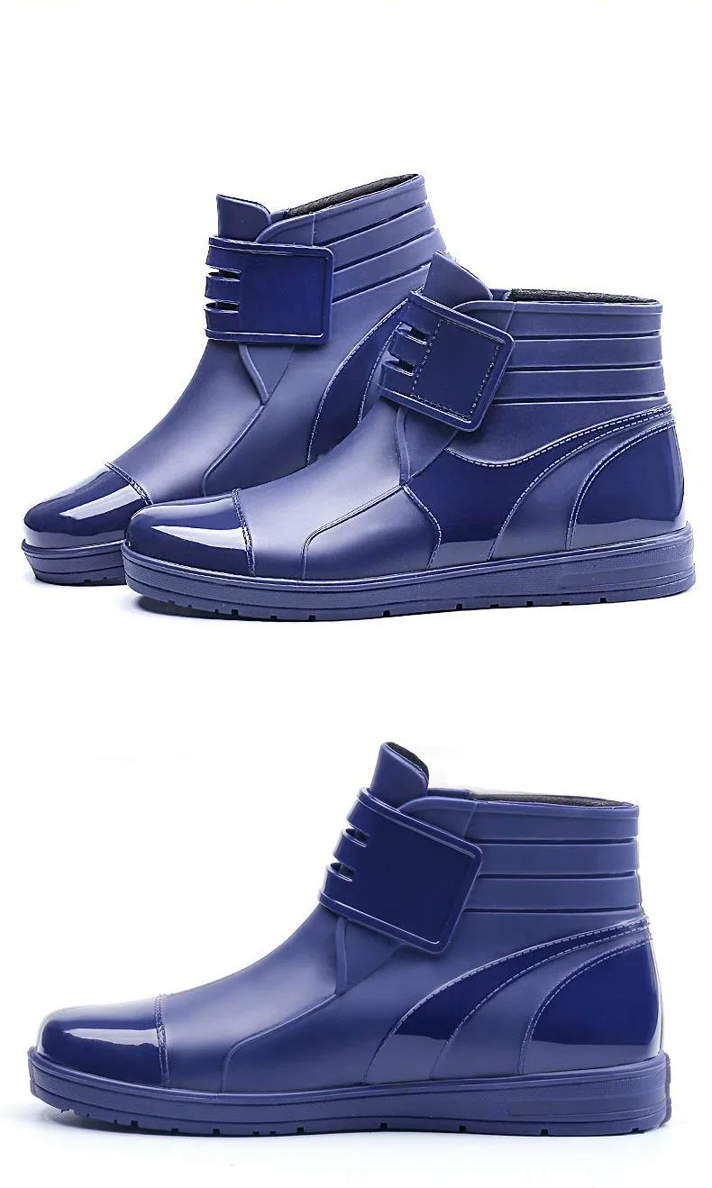 Dwayne 2018 Fashion PVC Waterproof RainBoots Waterproof Flat Shoes Men Black Rainboots Blue Rubber Ankle Boots Buckle Botas HTB1LQUcc56guuRkSmLyq6AulFXab - Dwayne 2018 Fashion PVC Waterproof RainBoots Waterproof Flat Shoes Men Black Rainboots Blue Rubber Ankle Boots Buckle Botas