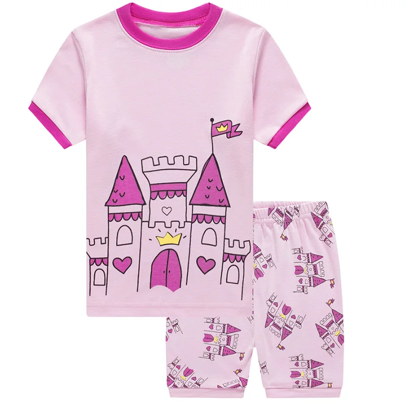 

Summer Kids Pajamas Girls Castle Pattern Clothes Infant Casual Pajamas Set