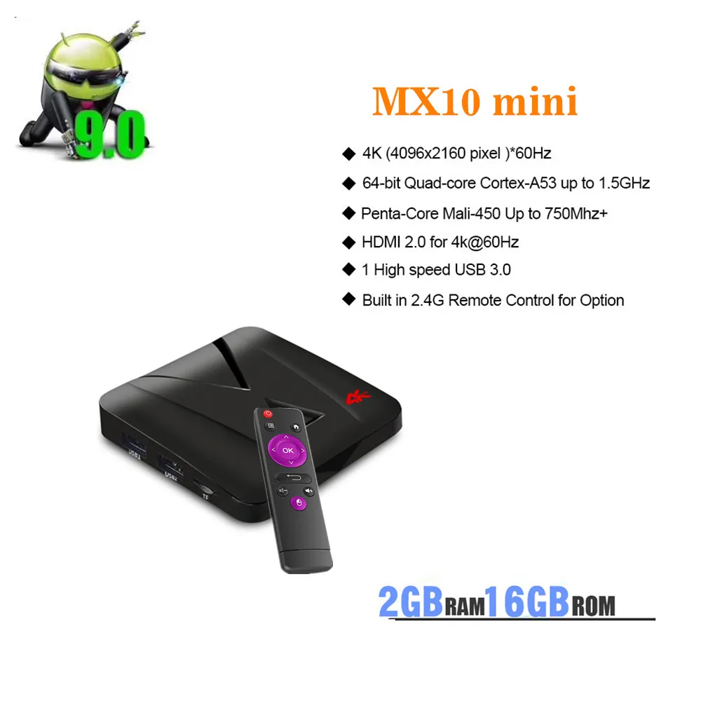 New MX10MINI Android 9.0 smart TV Box 2G16G RK3328 Quad-Core 64bit Cortex-A53 4k 2.4GHz Wifi Wireless Mouse Youtube Player PK T9