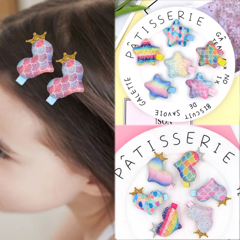 

LNRRABC 2018 Hot 2PCS New Fantasy Colorful Shiny Love Star duckbill clip Children Girls Baby Hairpins Hair Accessories