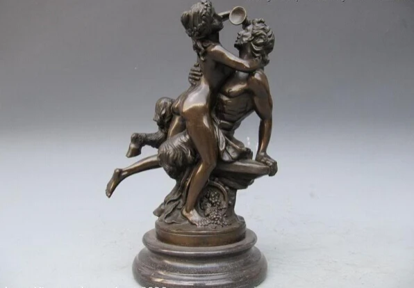 

fast shipping USPS to USA S3445 Greek Myth Pan And Nude Woman Drink Pure Bronze Statue