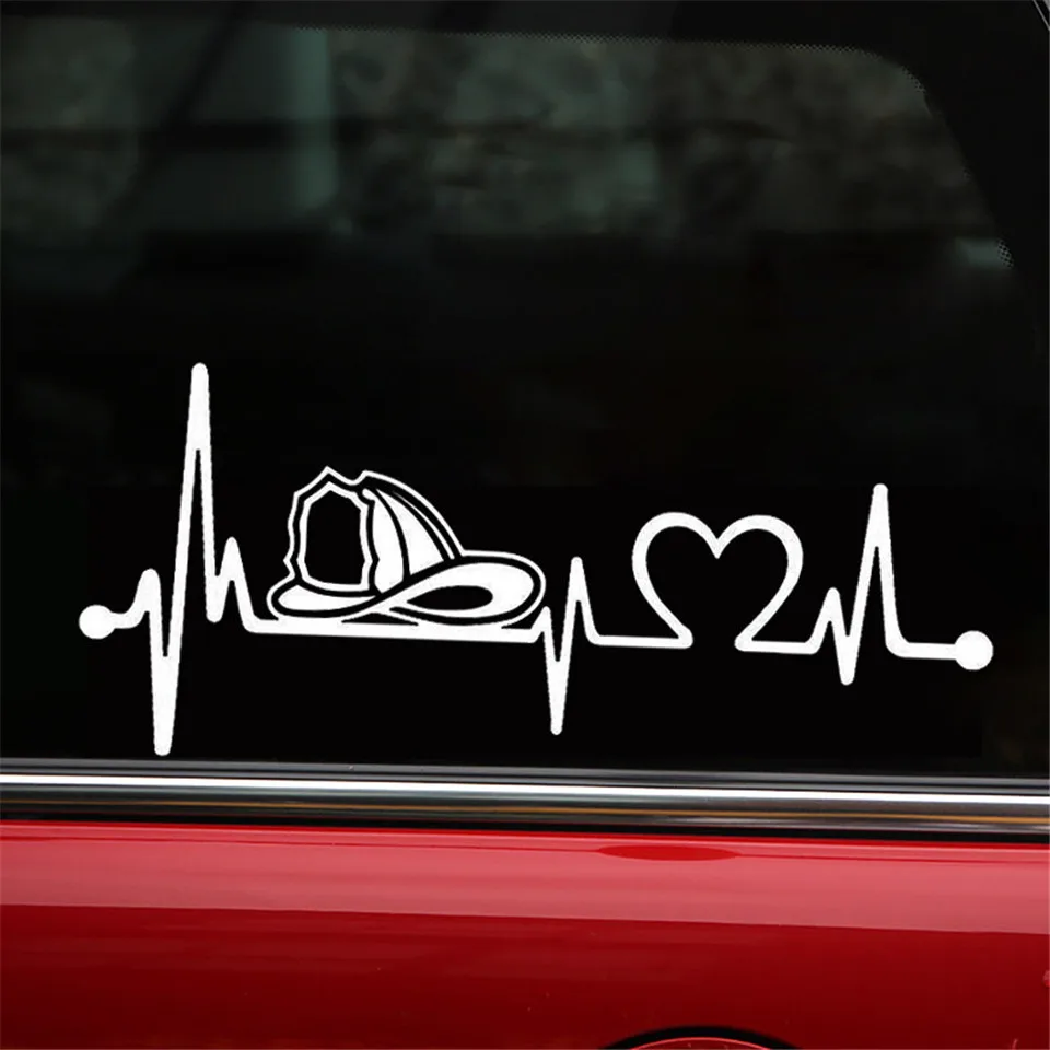 Sticker For Car Firefighter Fireman Helmet Heartbeat Lifeline Car Sticker Vinyl Car Styling Car Decoration Sticker 20.3cm8.9cm  (5)