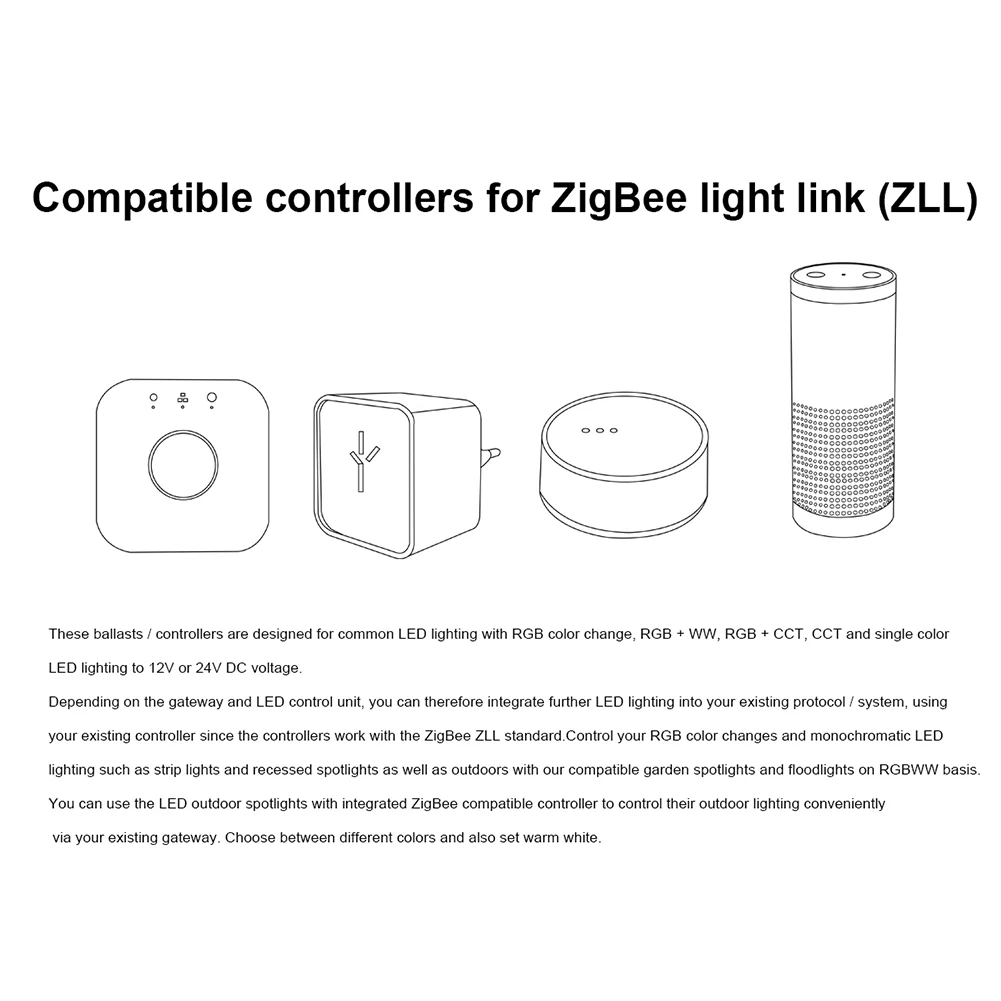 ZIGBEE контроллер rgbw Светодиодные ленты Управление Лер Rgbcct/WW/CW/диммер DC12-24V 180 Вт-360 Вт Smart App Управление работать с ZigBee3.0 Zll