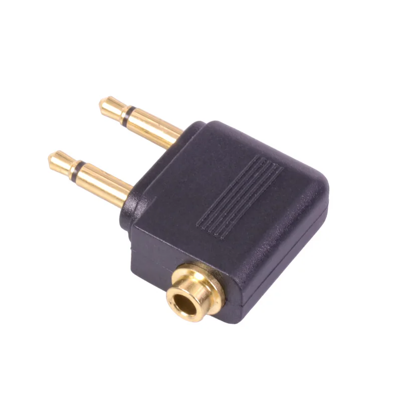 100pcs Gold plated Airplane Headphone Audio Converter Connector Double 3 5mm Mono Plug to 3 5mm Dual Channel Stereo Jack