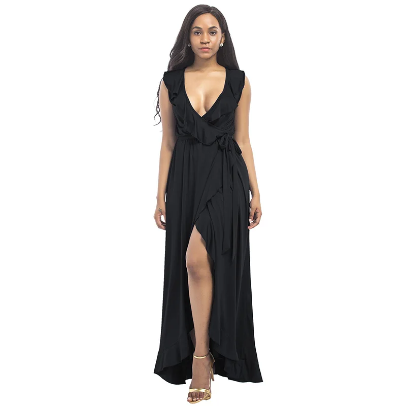 ShejoinSheenjoy Sexy Deep V-Neck Ruffles Women Long Dress Waist Drawstring Split Sleeveless Summer Dress Plus Size Maxi Dresses (14)