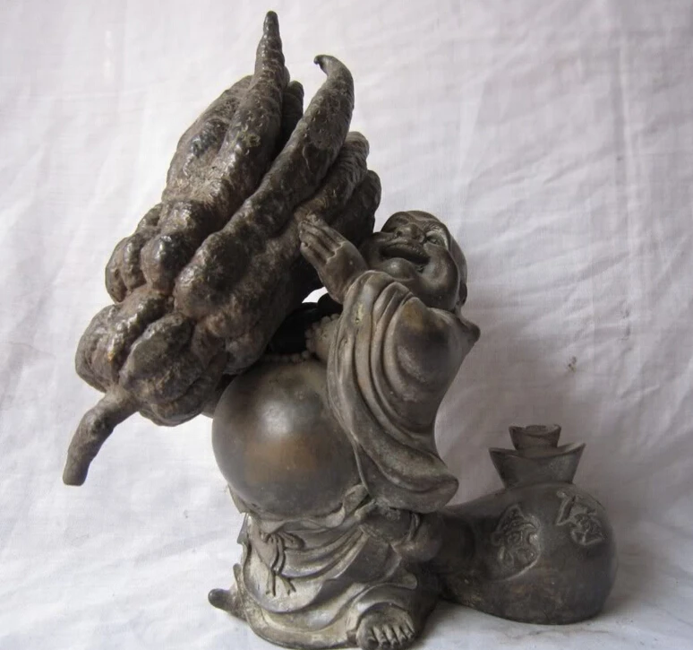 

song voge gem S5802 Lucky Bronze Wealth Happy Laugh Buddha & Chayote Statue