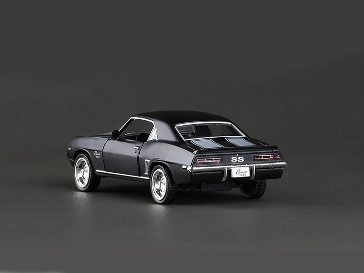 1:36 1969 Chevrolet Camaro Ss Metal Die cast Modelo de Coche Negro Mate de retroceso 