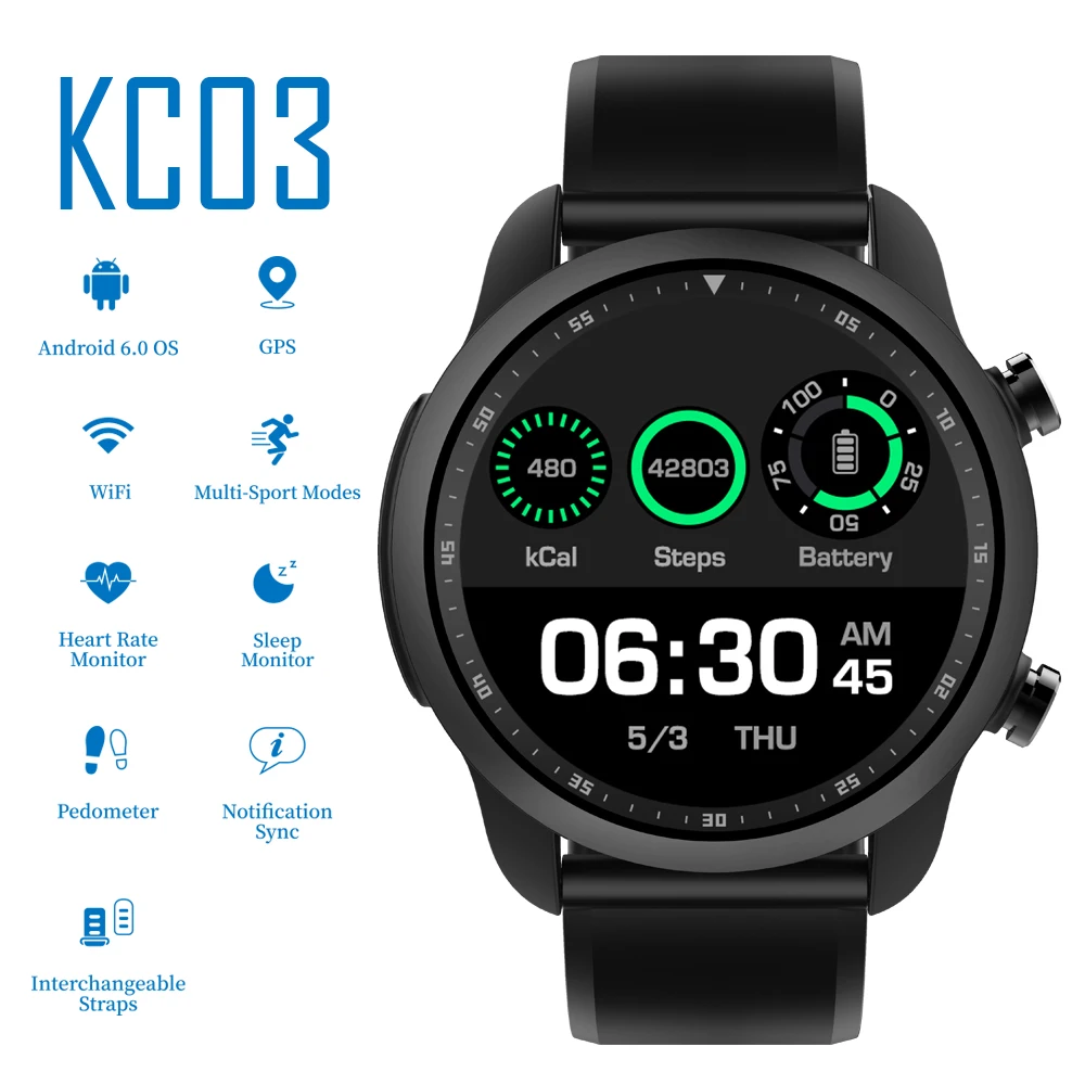 KingWear KC06 gps умные часы для мужчин Android 6,0 ram 1 Гб rom 16 Гб IP67 Водонепроницаемый Фитнес-браслет трекер сердечного ритма BT умные часы