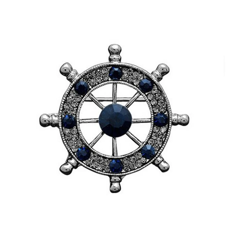 

OneckOha Rhinestone Ship Rudder Brooches Men's Suit Pin Father's Day Gift