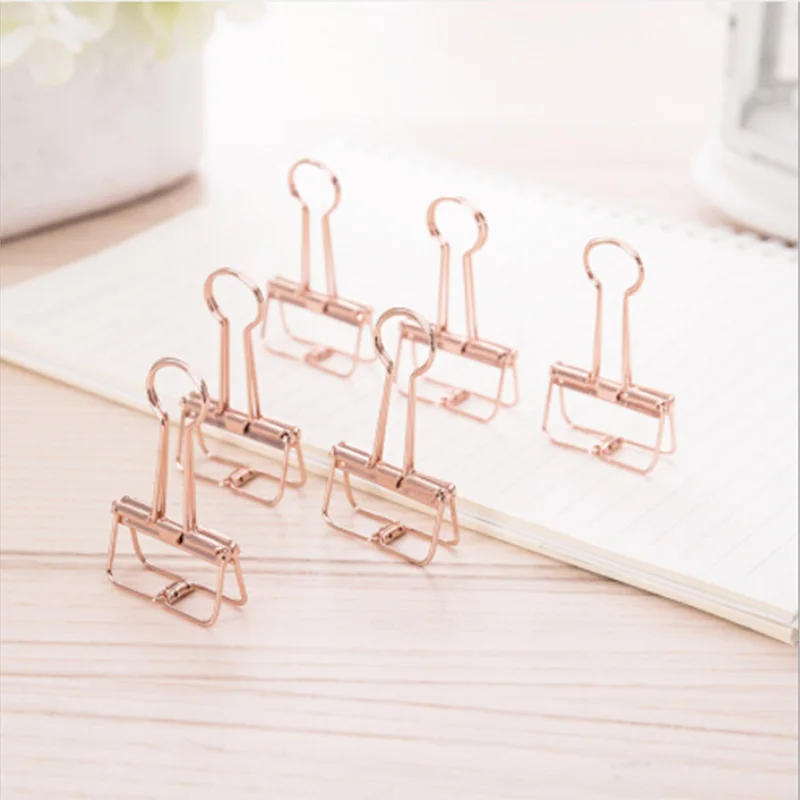

8 pcs Rose Gold Hollowed Out Design Binder Clip For Office School Paper Organizer Stationery Supply Decorative Metal Clips New A