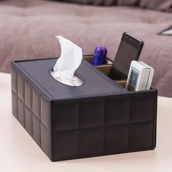 

European Black leather tissue box living room desktop storage box paper tray car storage box wx10191054