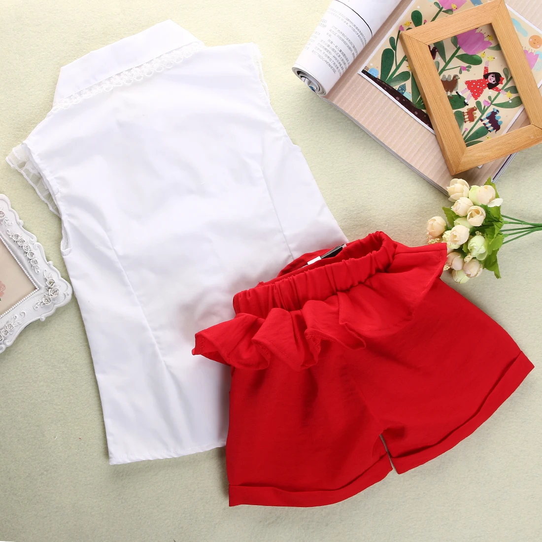 Праздничные кружевные топы с цветочным рисунком для маленьких девочек, блузка, рубашка короткие штаны, костюм-двойка комплект из 2 предметов для детей от 2 до 7 лет