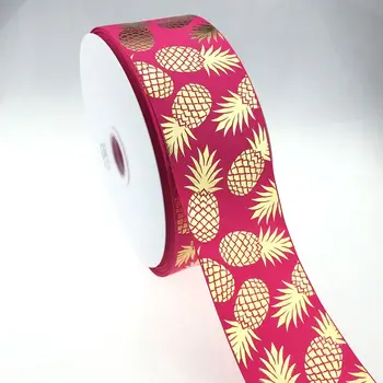 

wedding celebration/party/graduation/congratulation custom 100 yard 3"75mm gold foil pineapple printed grosgrain ribbon