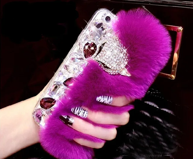 

Luxury Rabblit Fur Diamond Fox Rhinestone Cell Phone Case For Huawei Honor8 9 10 20 Lite V10 V20 7X 8X Nova2 3 4 5 Capa