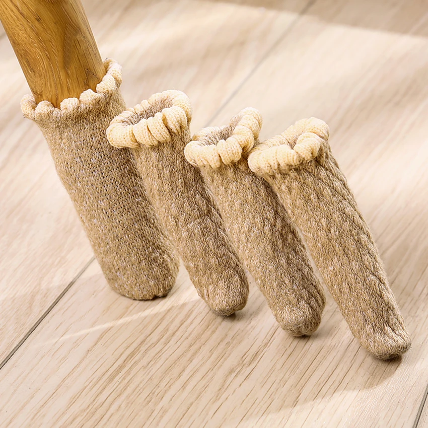 

4 PCS/Lot Thickened Chair Leg Socks Chair Leg Knitting Cover Non Slip Furniture Table Foot Cover Floor Protector Stretchable