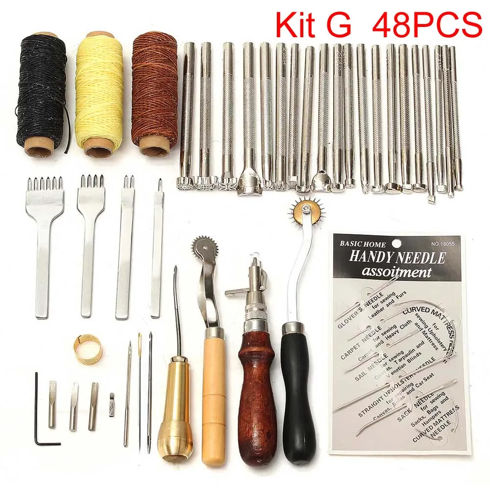 Leather Craft Tools Kit Set For Hand Stitching Sewing Punch Carving Work LH 