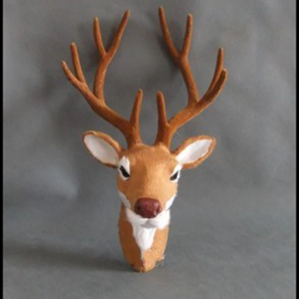Realistic Stuffed Deer Head Model Toy Faux Fur Animal Home Ornament Gift