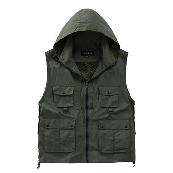 

Versatile Photographer Men Hooded Vest Waterproof Mesh Vest Men Gilet Sleeveless Jackets with Big Pocket Spring Summer Clothes