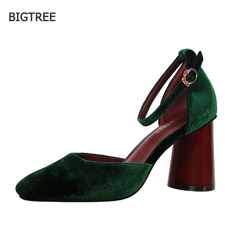 

BIGTREE 2017 spring womens pumps buckle strap thick high heels fashion ladies pumps wedding shoes 58HFX