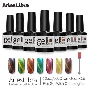 

AriesLibra 11PCS Chameleon Cat Eye Gel Set Nail UV Gel 10ML Nail Polish Soak-off Varnishes Top Base Coat For Nail Art Magnet