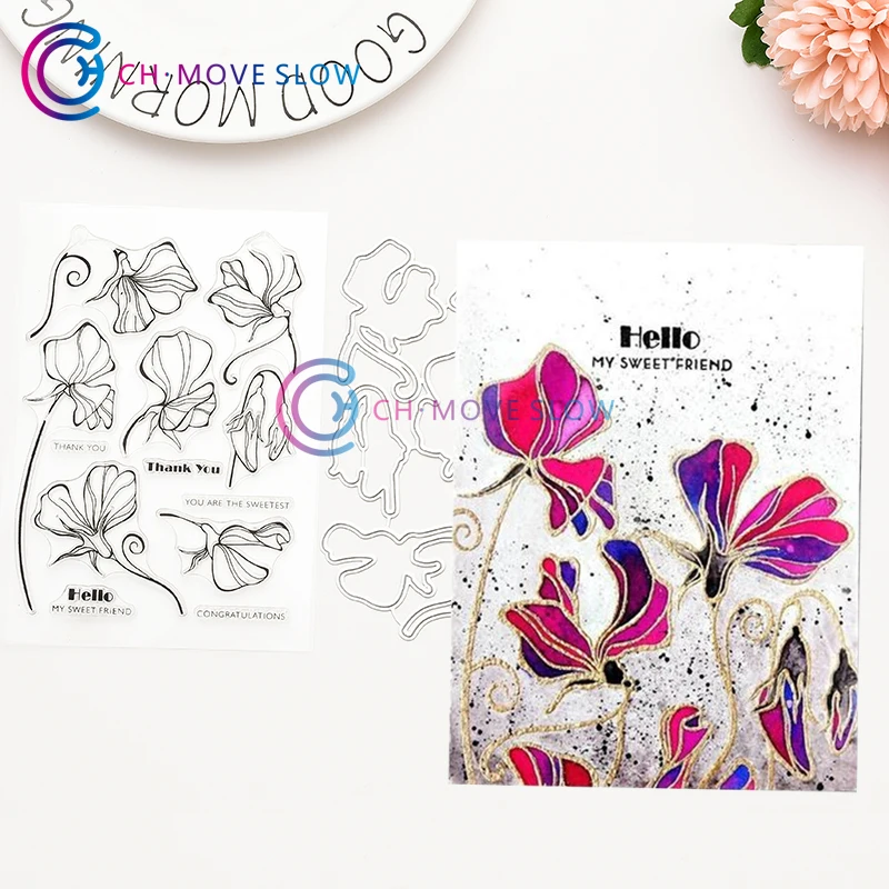 

CH SWEETEST PEAS Metal Cutting Dies and Stamp for DIY Scrapbooking leaf Transparent Stamps silicon roller stamp
