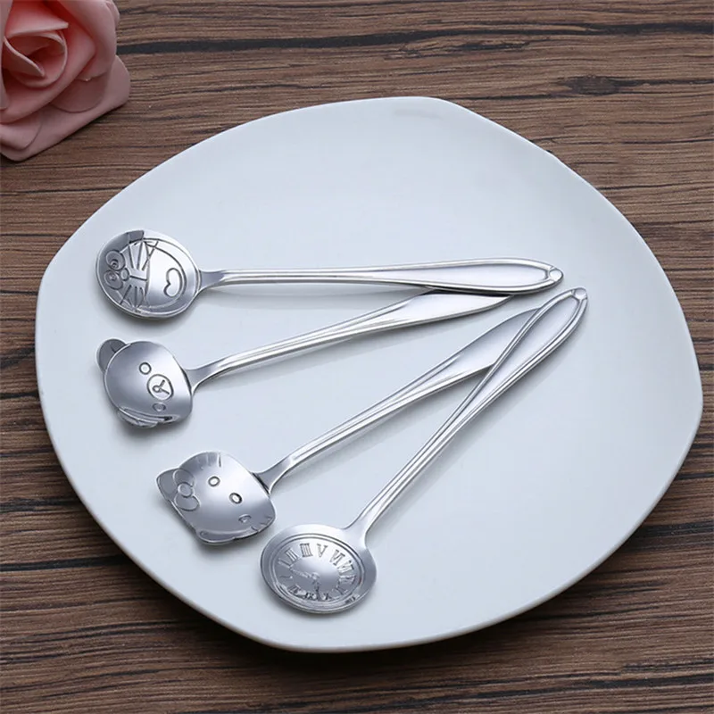 

1 Pcs Cute Cartoon Hello kitty Doraemon Spoons Dinnerware Children Kids Stainless Steel Baby Spoon Tableware Home Decor Cutlery